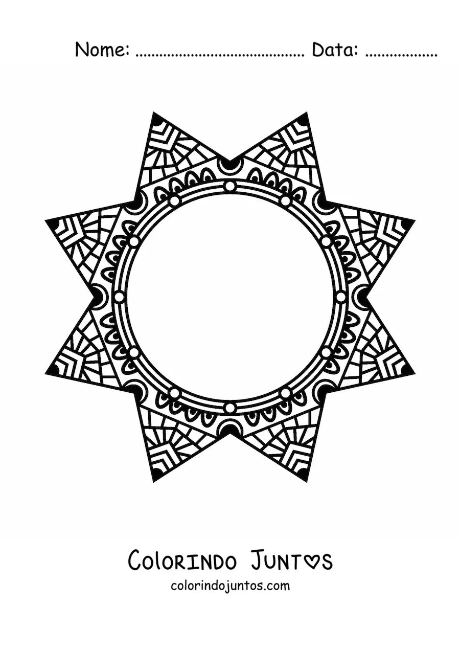 Desenho para colorir de mandala circular em formato de estrela