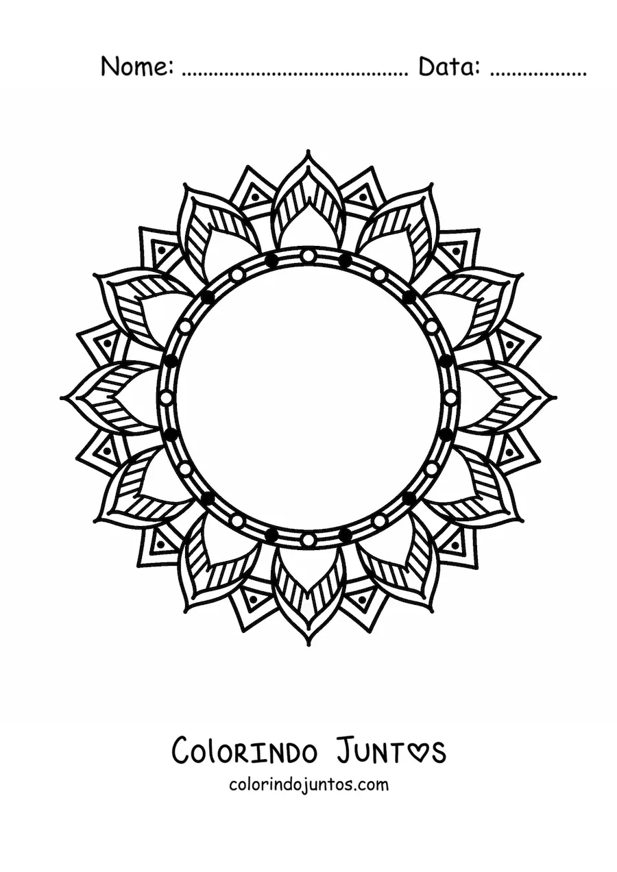 Desenho para colorir de mandala circular de flor