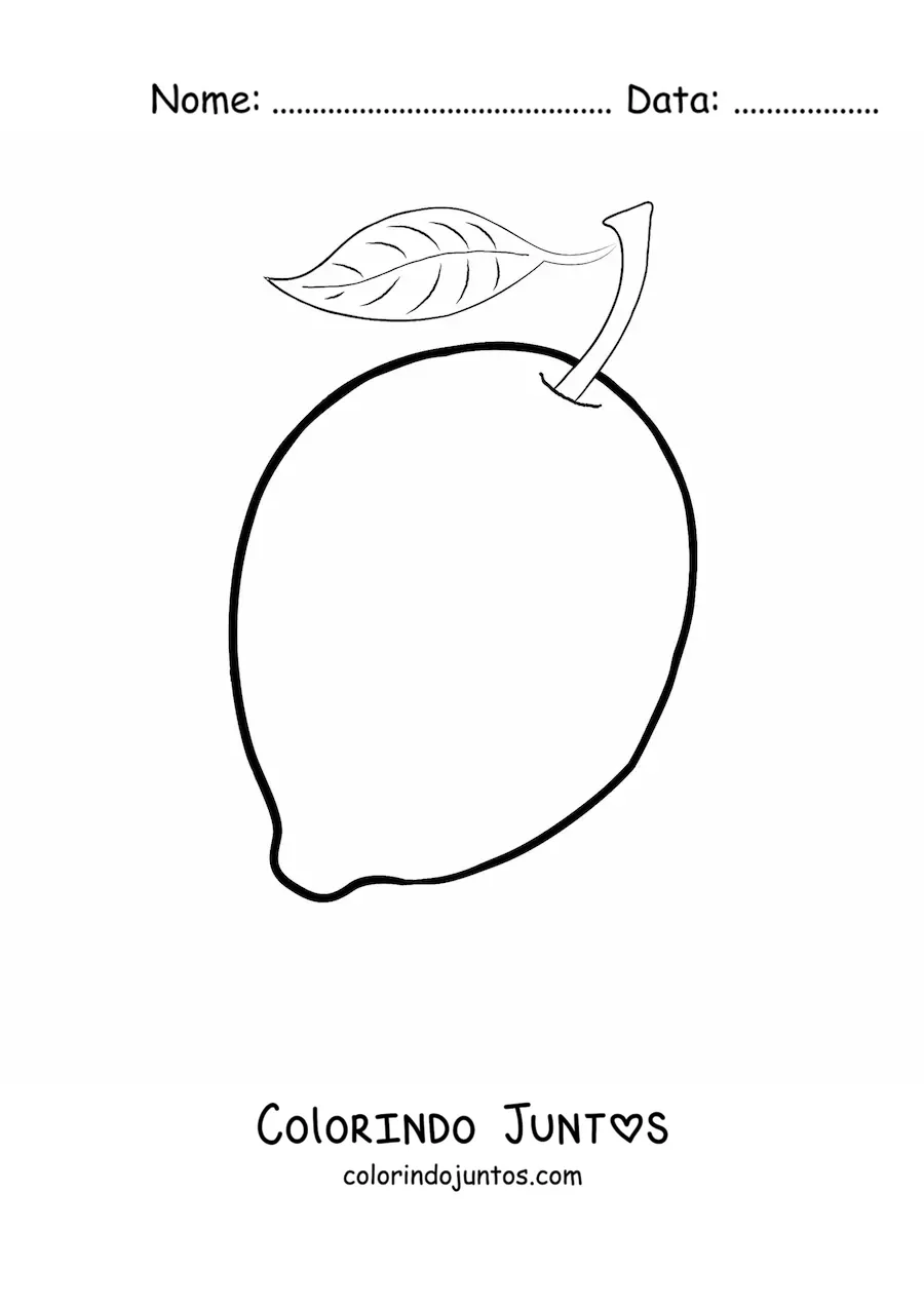Desenho para colorir de um limão inteiro com folha