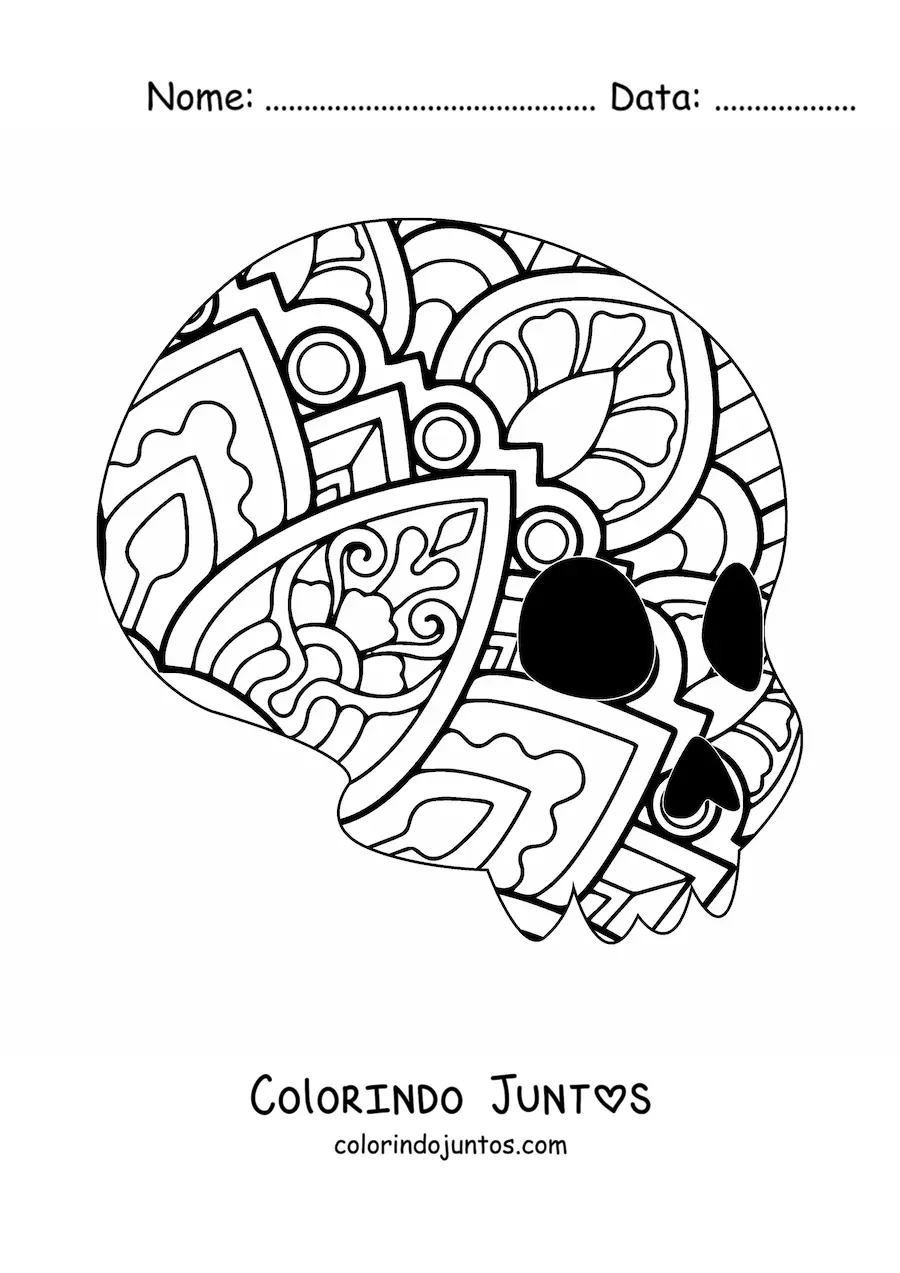 Desenho para colorir de mandala de caveira fácil