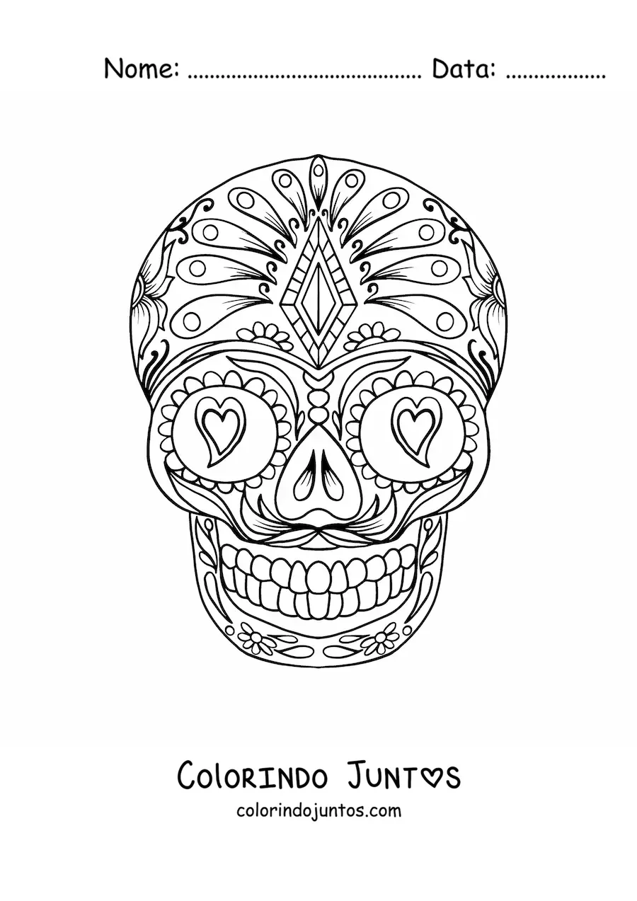 Desenho para colorir de mandala de caveira mexicana