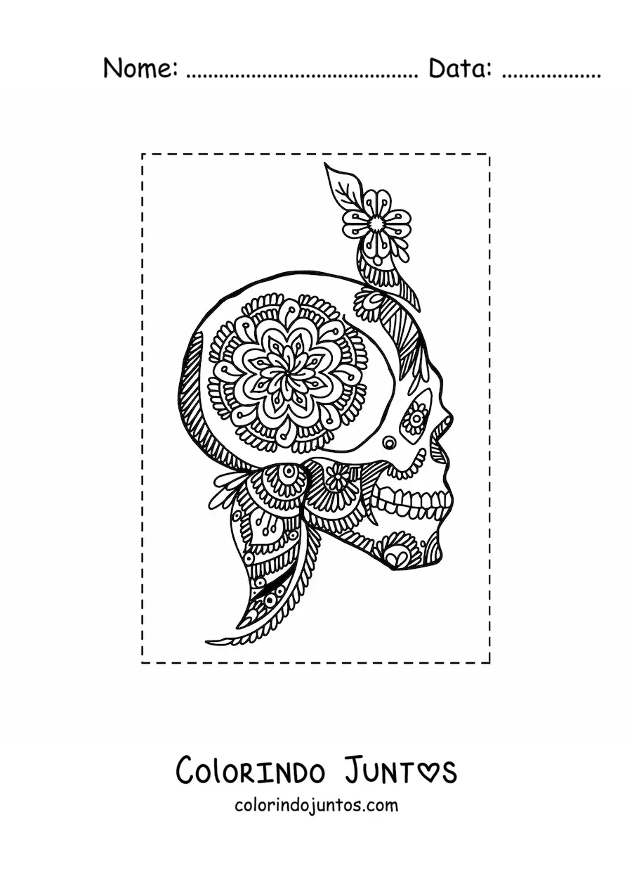 Desenho para colorir de mandala de caveira estilo Zentangle