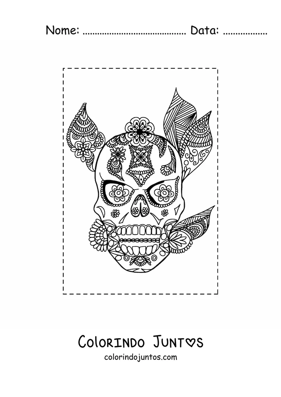 Desenho para colorir de mandala de caveira estilo Zentangle