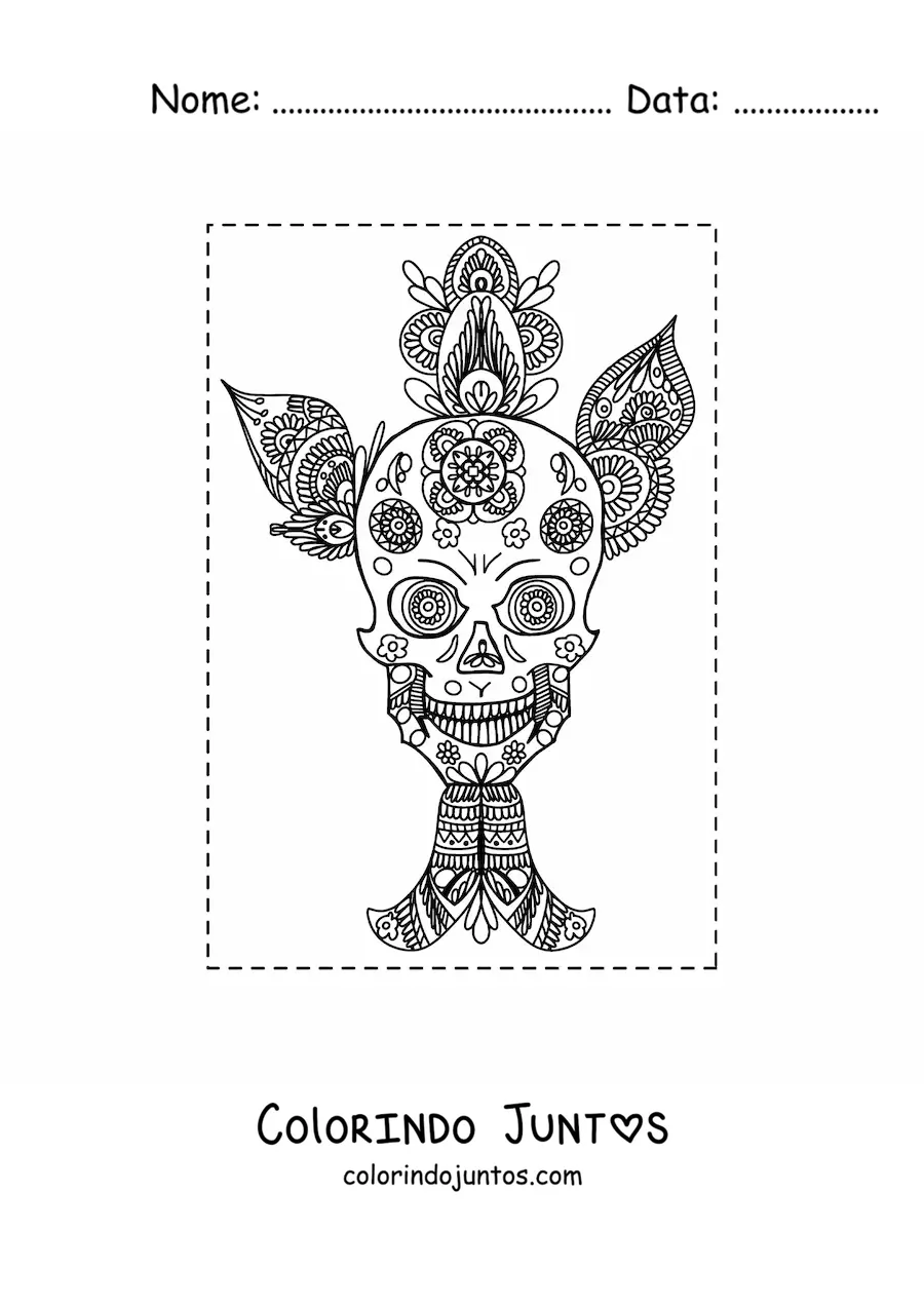 Desenho para colorir de mandala de caveira estilo Zentangle