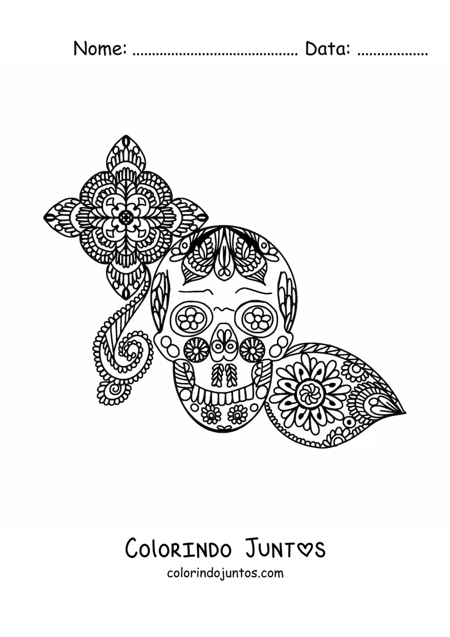 Desenho para colorir de mandala de caveira estilo Zentangle