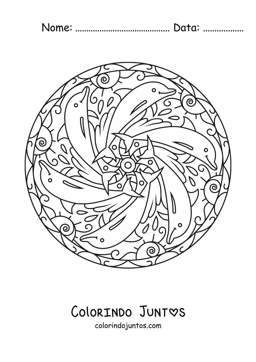 Desenho para colorir de mandala de golfinhos