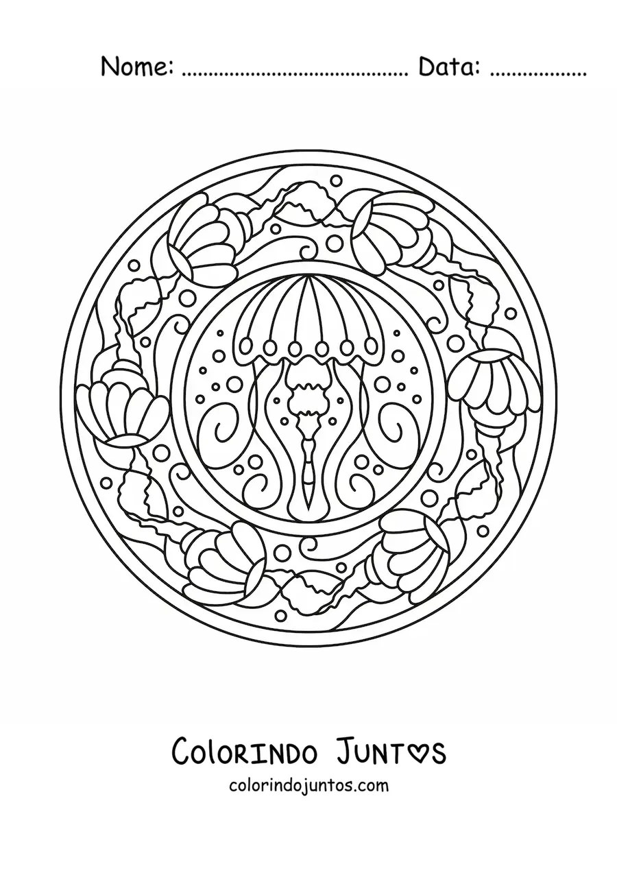 Desenho para colorir de mandala de água-viva