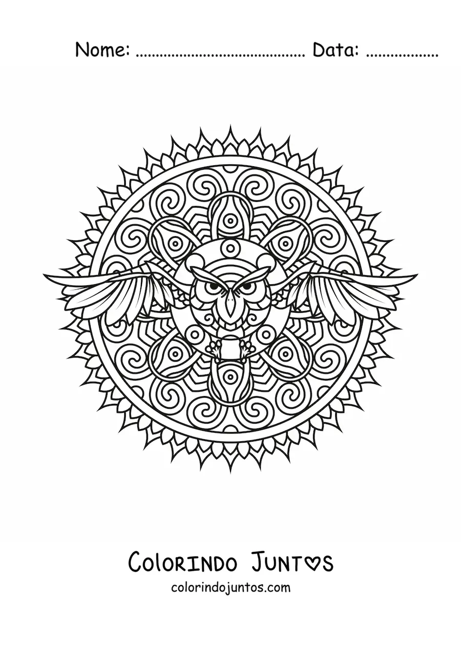 Desenho para colorir de mandala de coruja