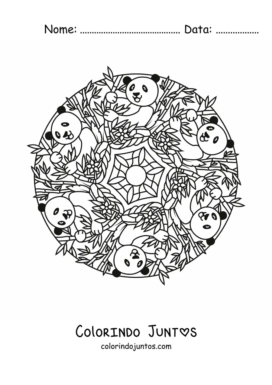 Desenho para colorir de mandala de pandas