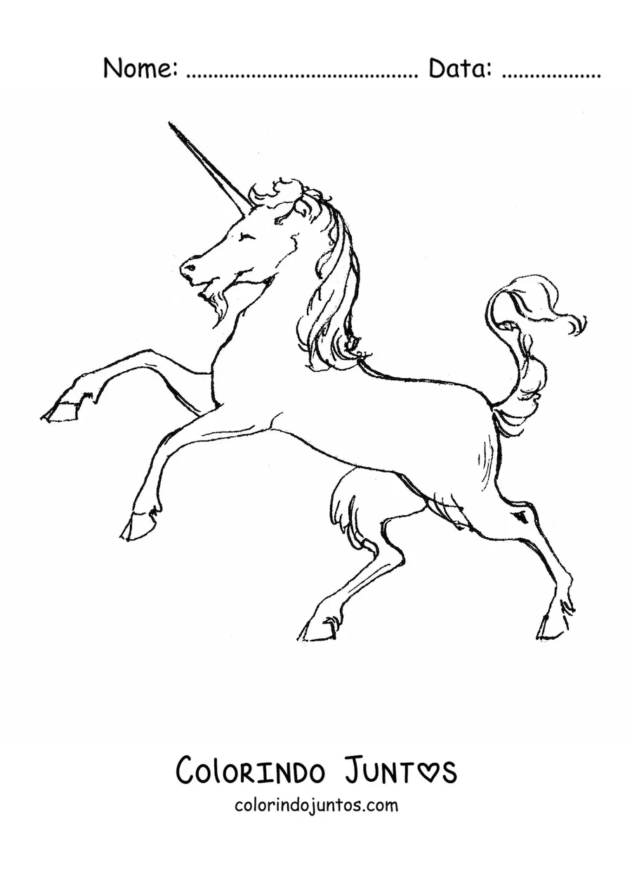 Desenho para colorir de um unicórnio em duas patas