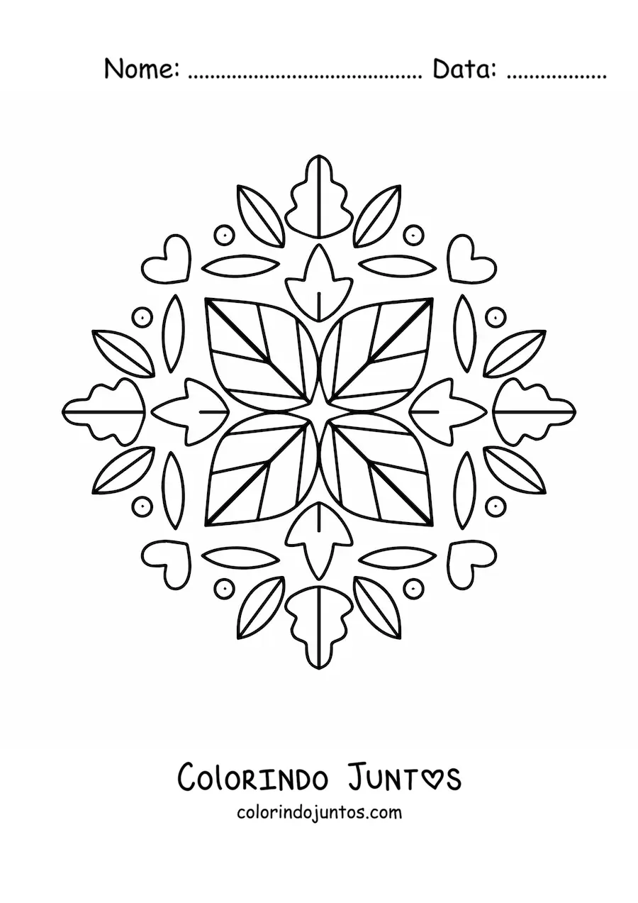 Desenho para colorir de mandala com folhas de outono