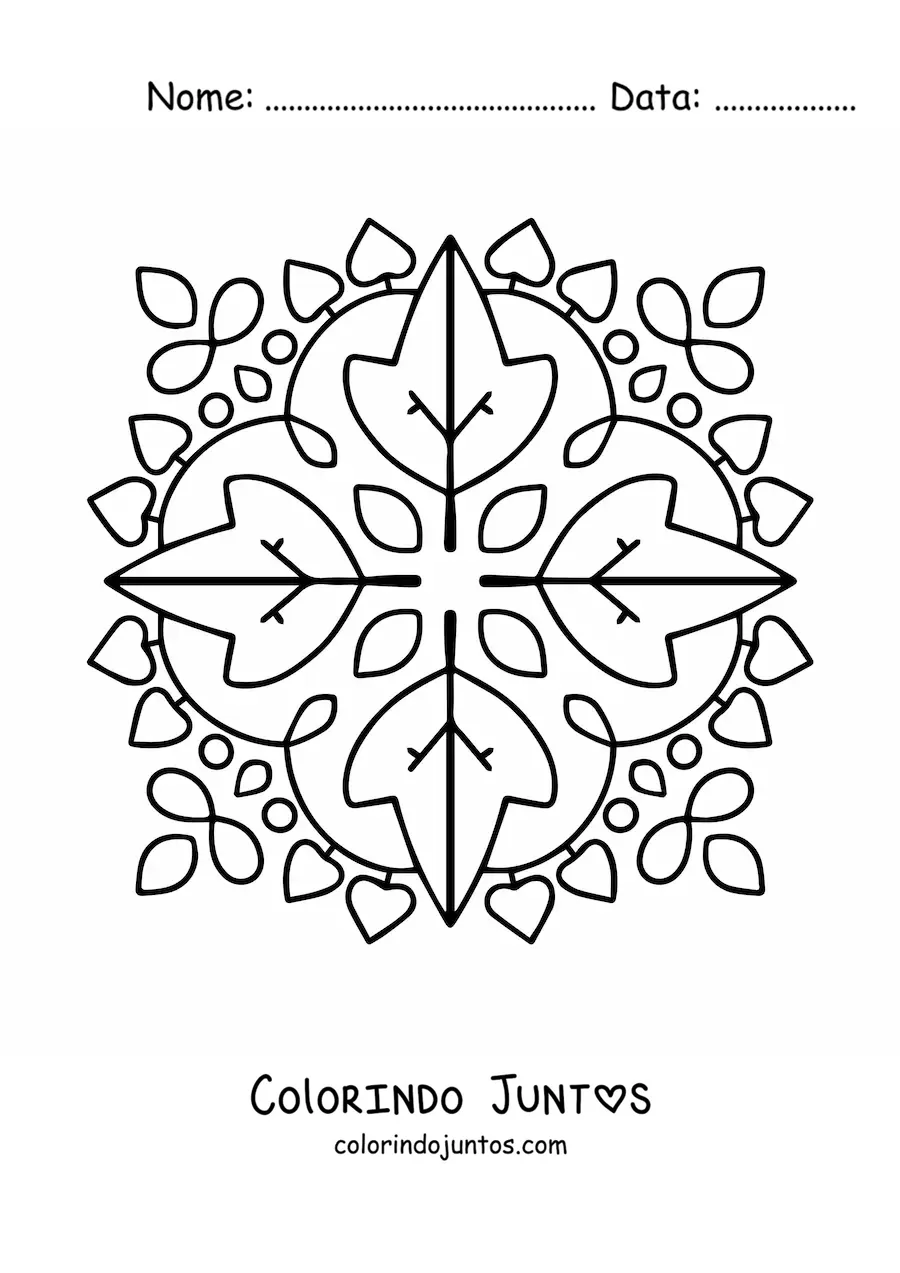 Desenho para colorir de mandala com folhas de outono