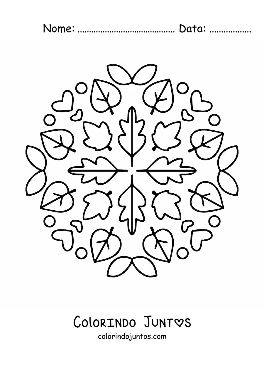Desenho para colorir de mandala com folhas de outono