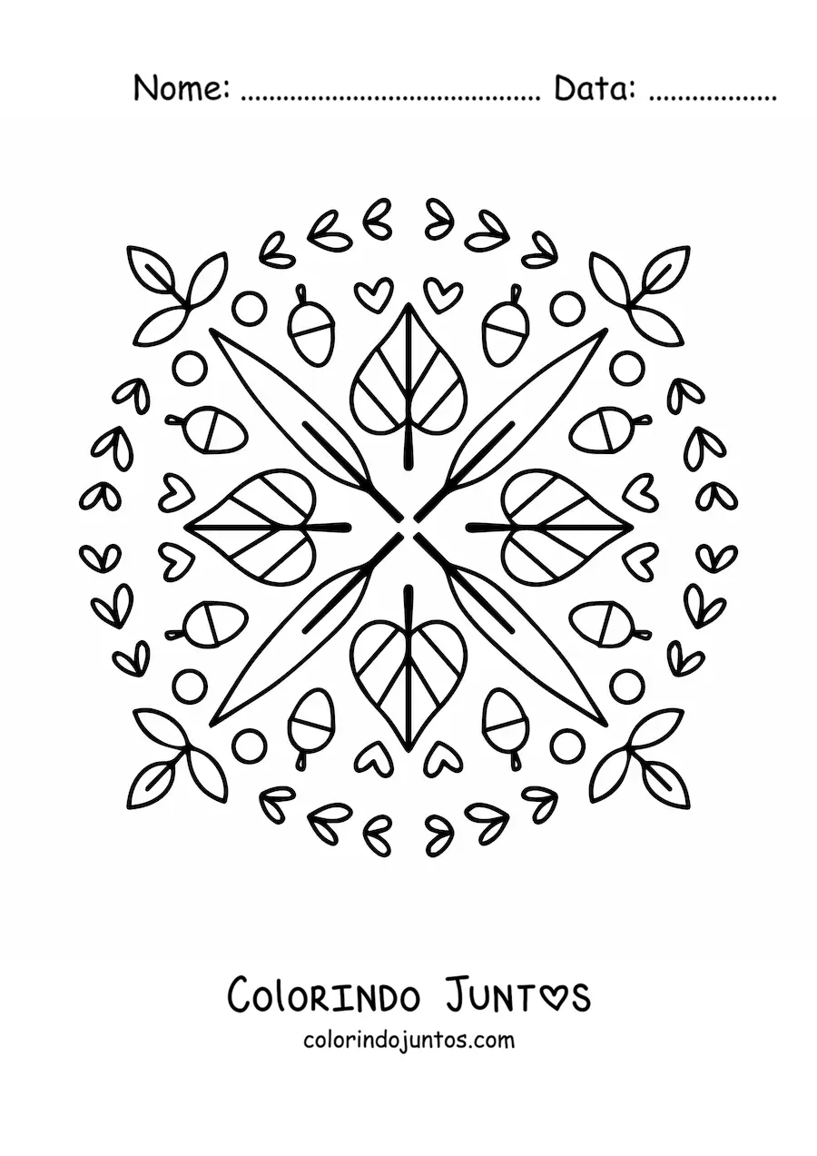 Desenho para colorir de mandala com folhas de outono