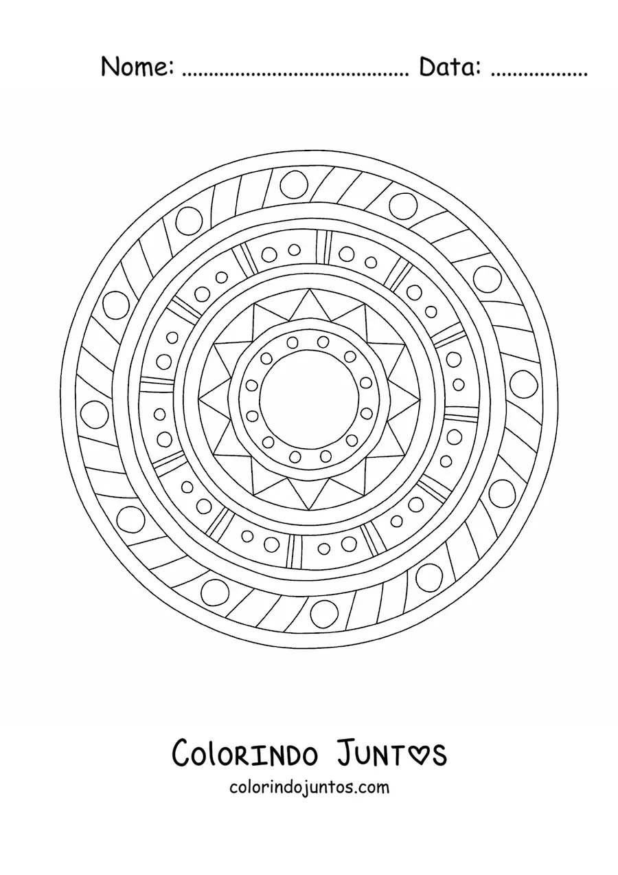 Desenho para colorir de mandala de flores e folhas