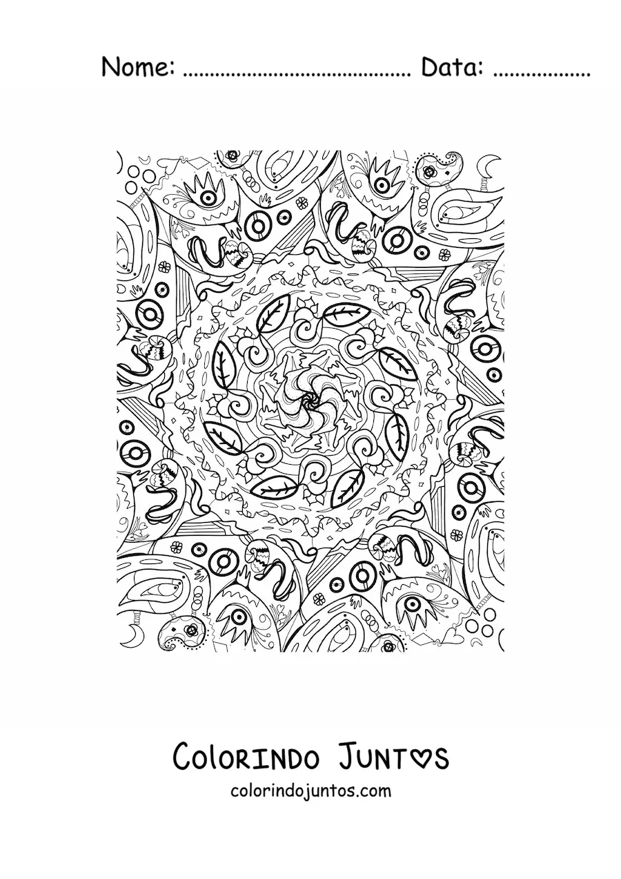 Desenho para colorir de mandala de folhas estilo Zentangle