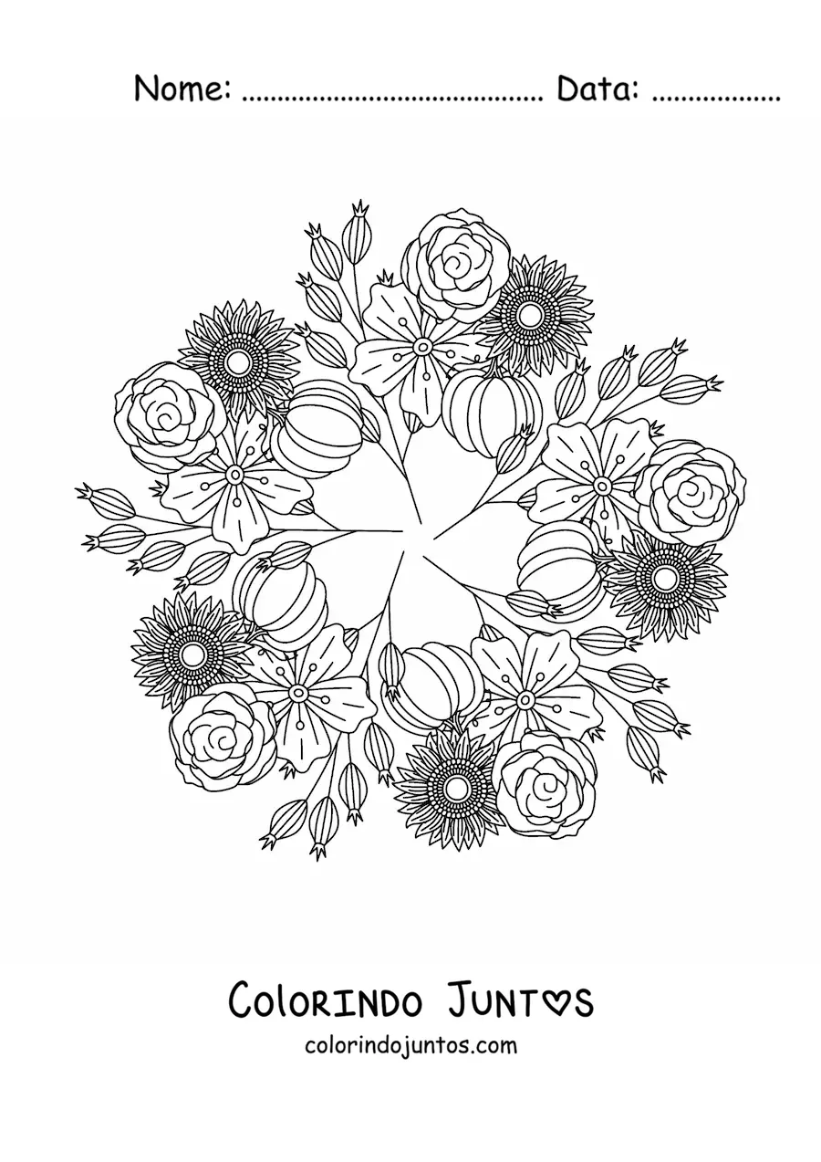 Desenho para colorir de mandala de flores