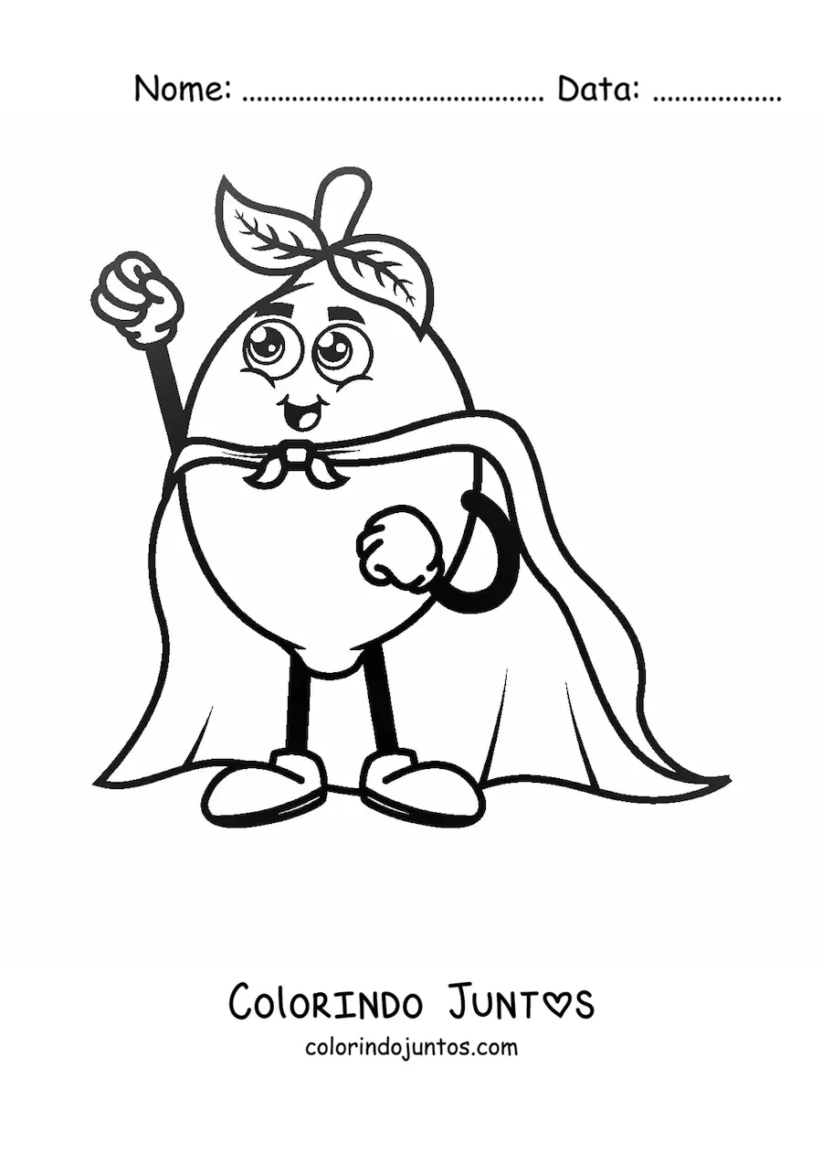 Desenho para colorir de um limão animado vestido de super-herói