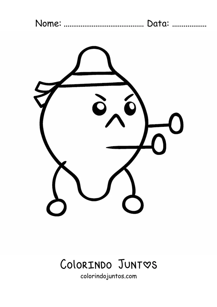 Desenho para colorir de um limão animado vestido de caratê