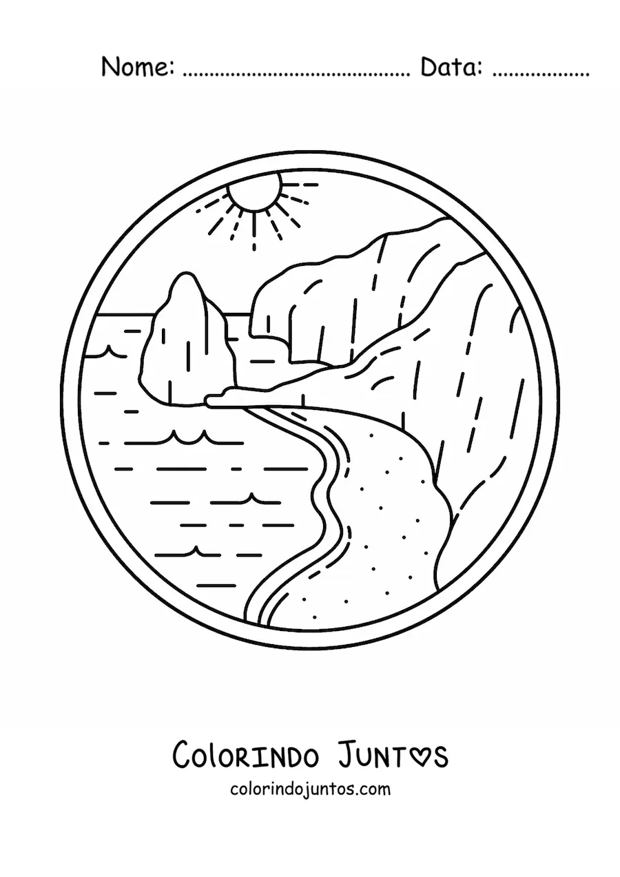 Desenho para colorir de paisagem da costa