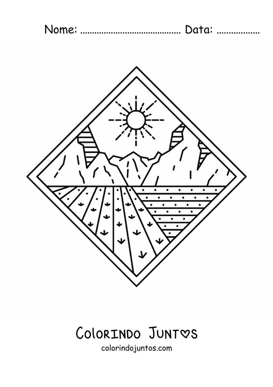 Desenho para colorir de paisagem rural com plantacao