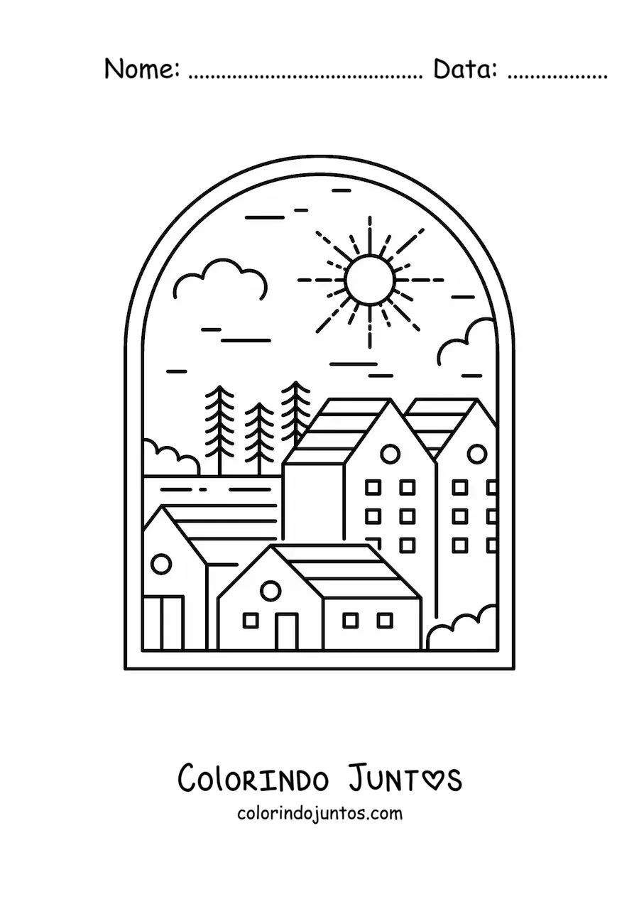 Desenho para colorir de uma cidade pequena