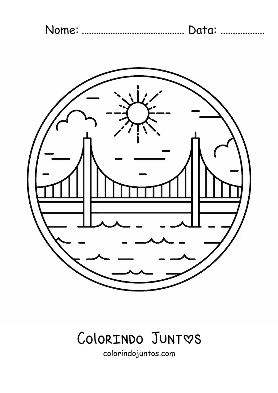Desenho para colorir de uma ponte sobre um lago