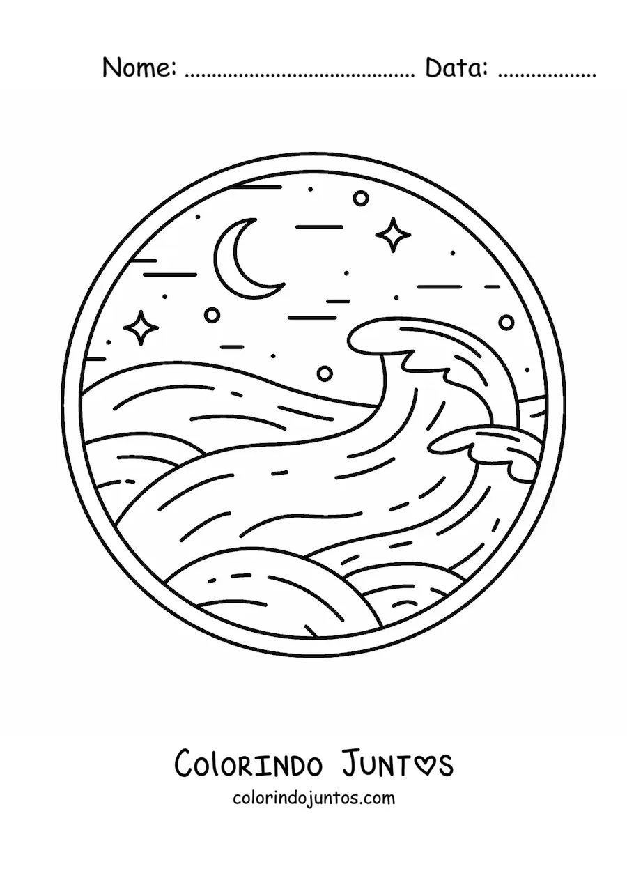 Desenho para colorir das ondas do mar a noite