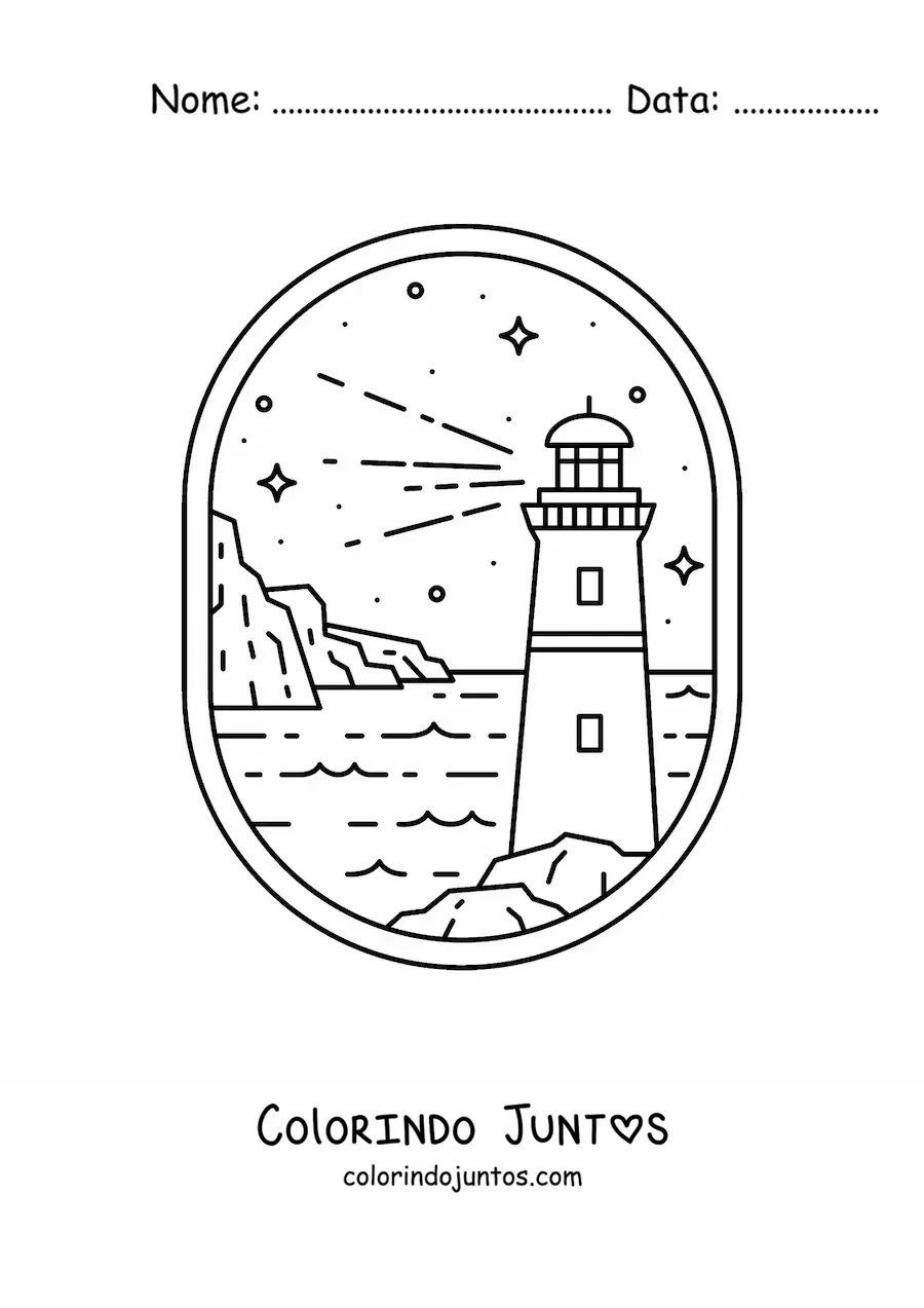 Desenho para colorir de paisagem do mar com farol