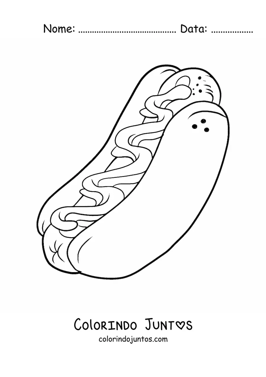 Desenho para colorir de cachorro-quente grande com molhos