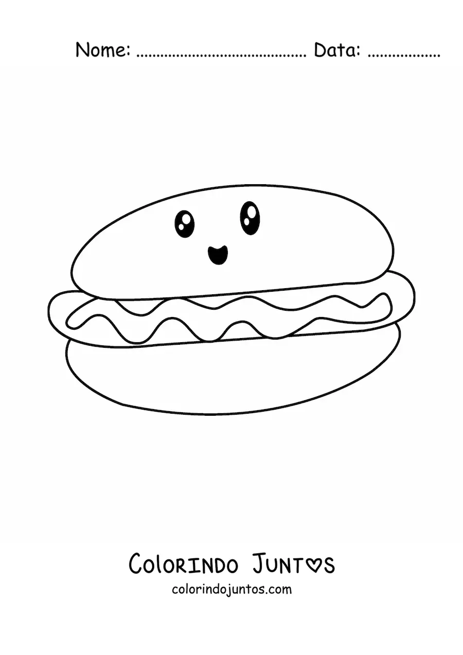 Desenho para colorir de cachorro-quente kawaii