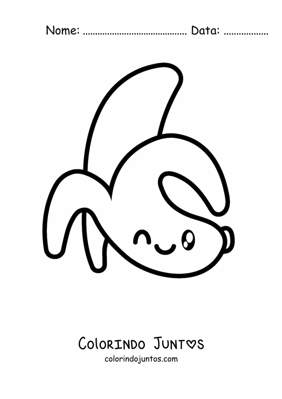 Desenho para colorir de uma banana kawaii piscando um olho