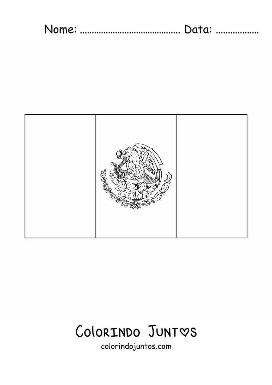 Desenho para colorir da bandeira do Mexico horizontal com brasao
