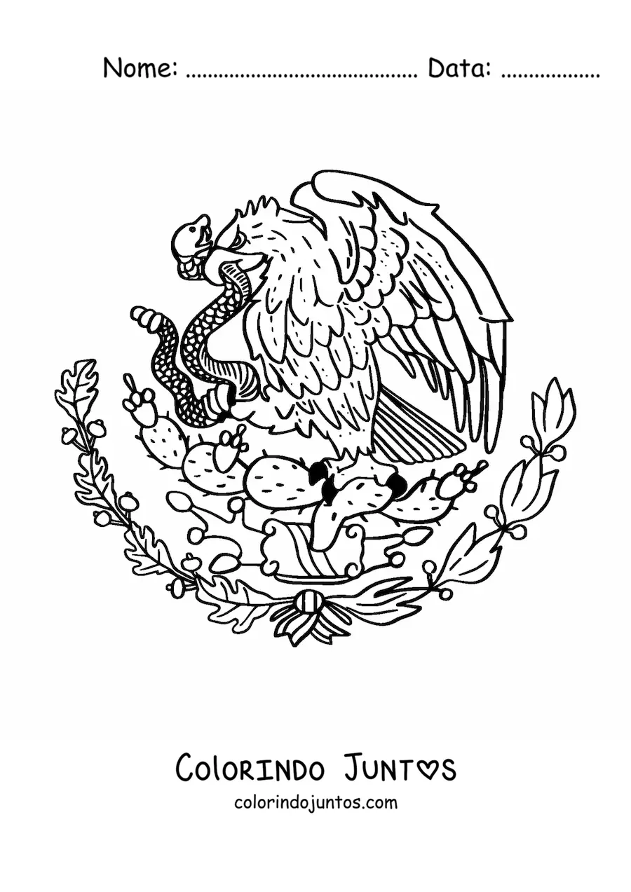 Desenho para colorir do brasao da bandeira do Mexico