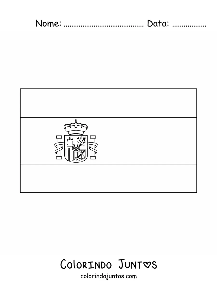 Desenho para colorir da bandeira da Espanha horizontal com brasao facil