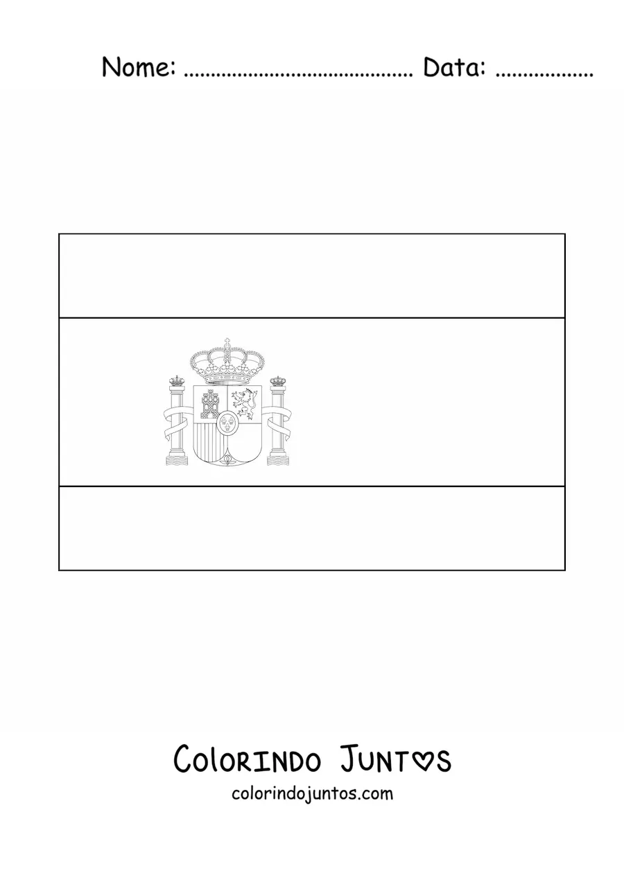 Desenho para colorir da bandeira da Espanha horizontal com brasao detalhado