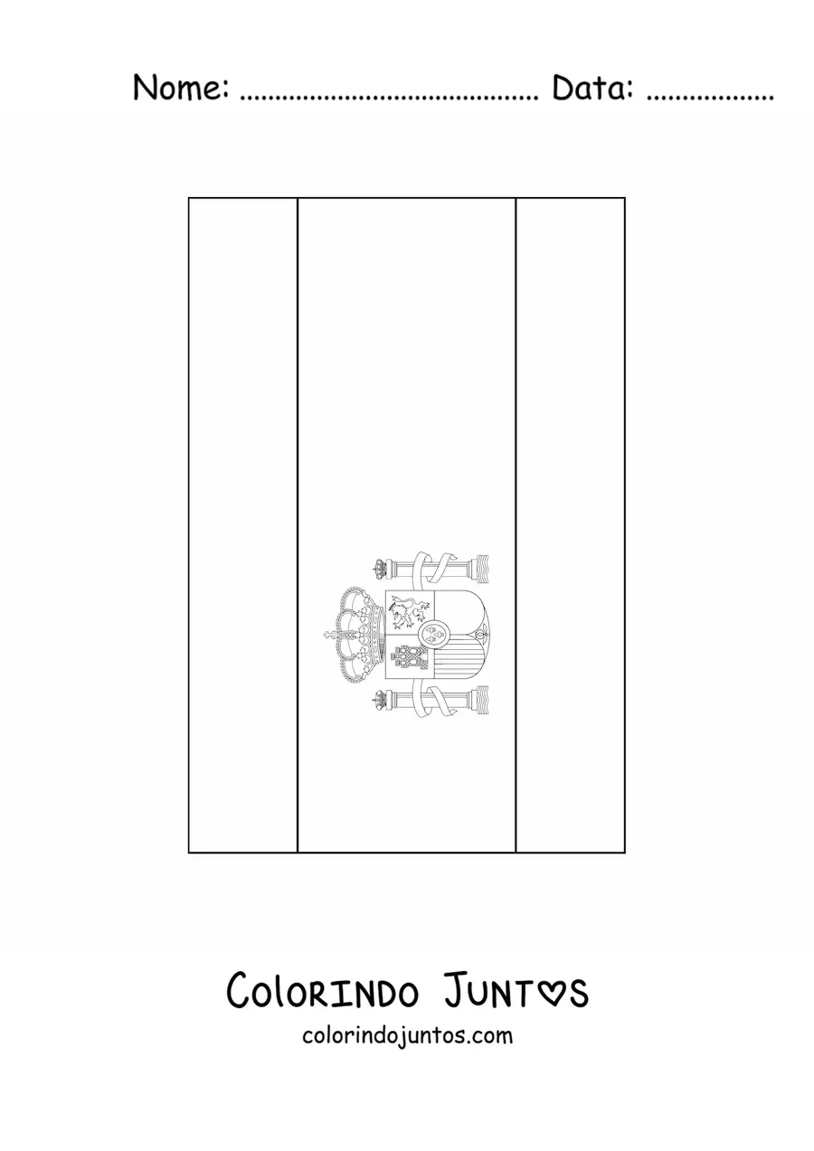 Desenho para colorir da bandeira da Espanha vertical com brasao detalhado