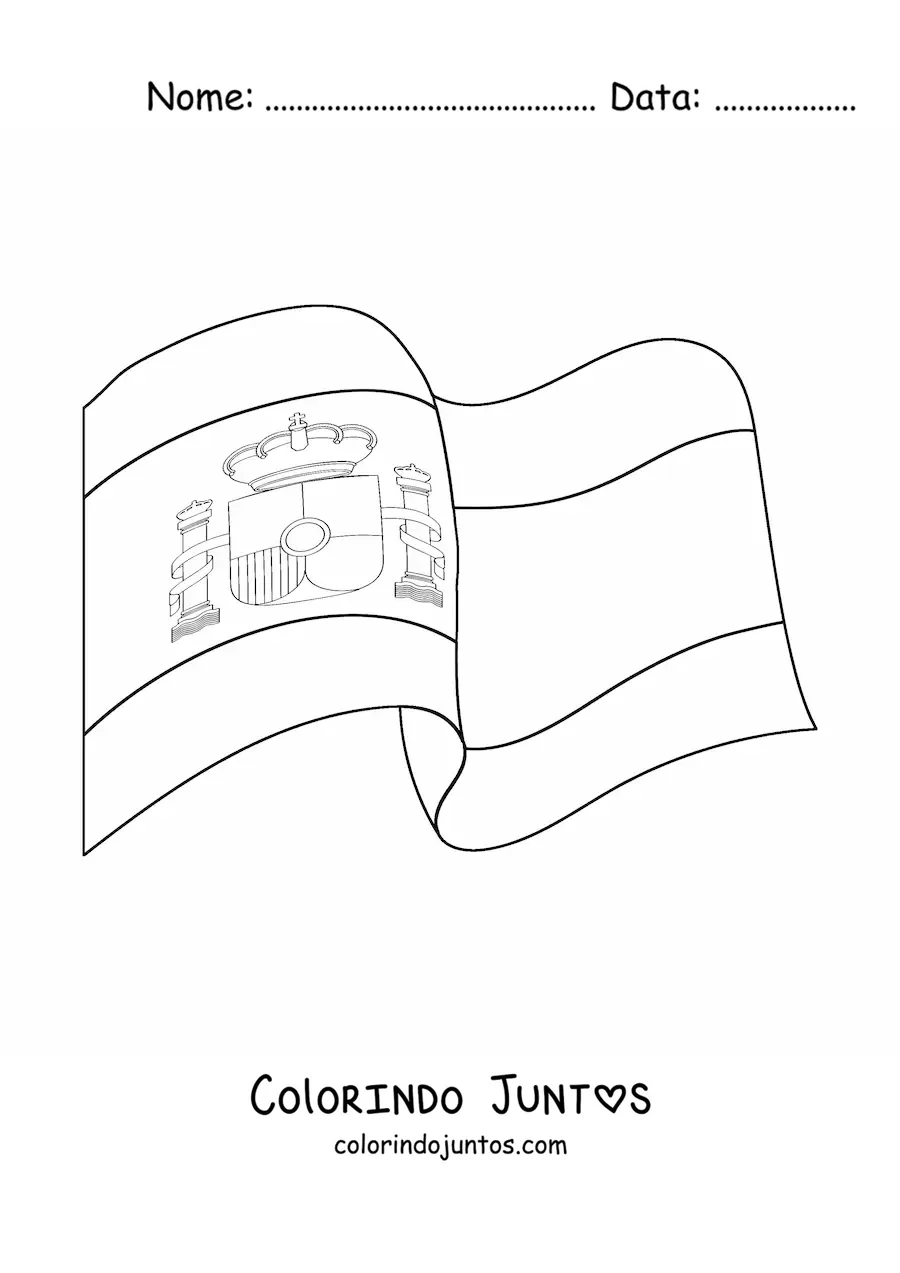 Desenho para colorir da bandeira da Espanha com brasao tremulando