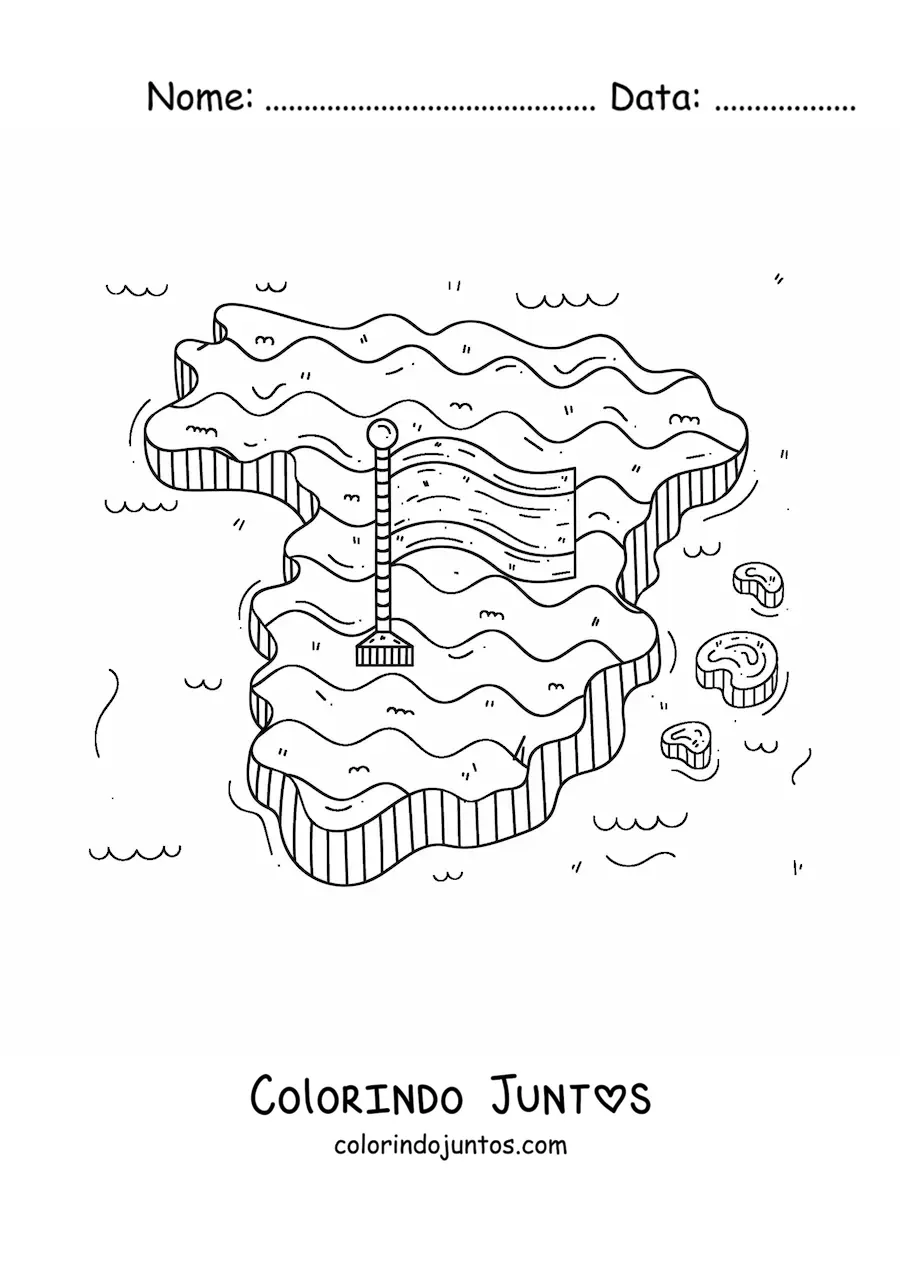 Desenho para colorir da bandeira da Espanha sem brasao sobre um mapa