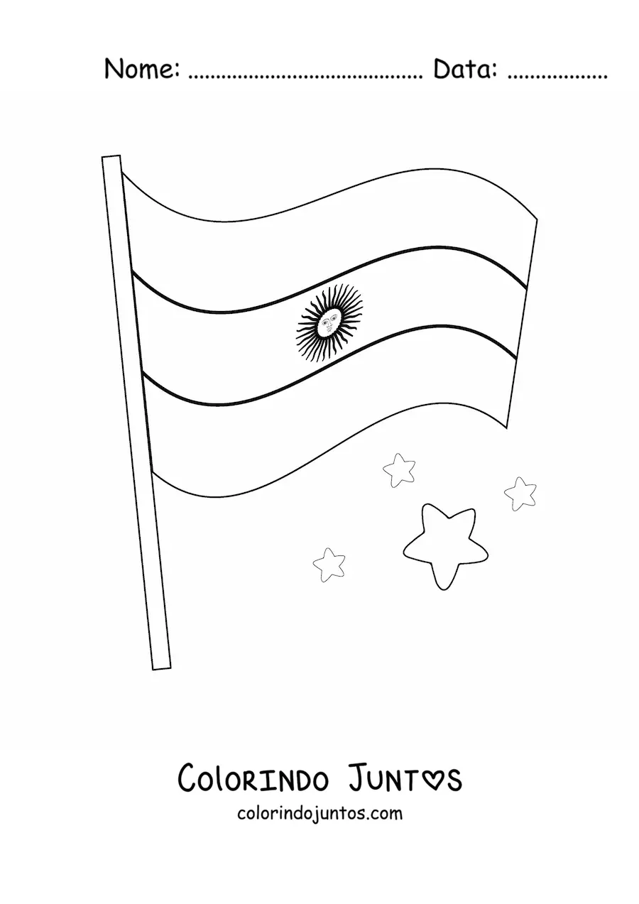 Desenho para colorir da bandeira da Argentina tremulando em um mastro