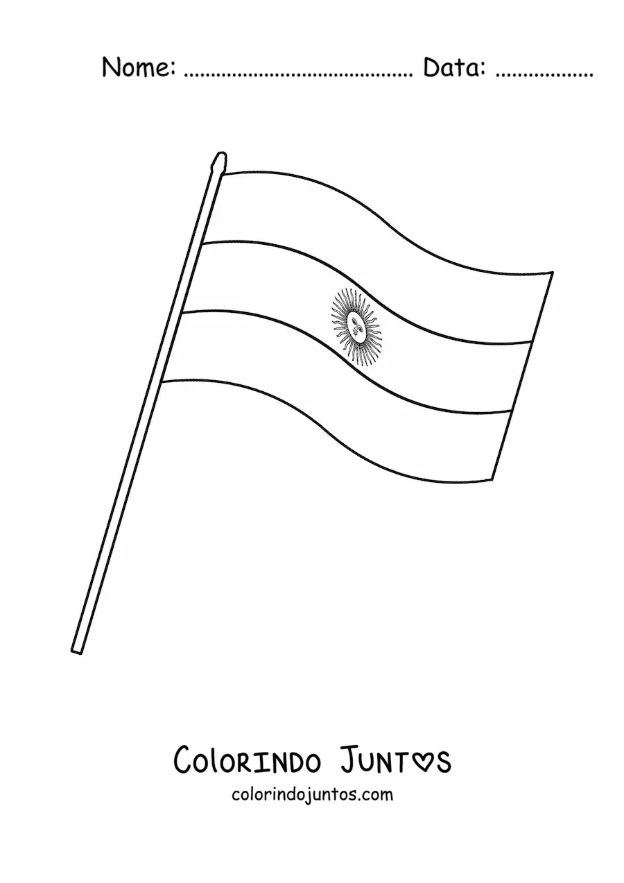 Desenho para colorir da bandeira da Argentina em um mastro