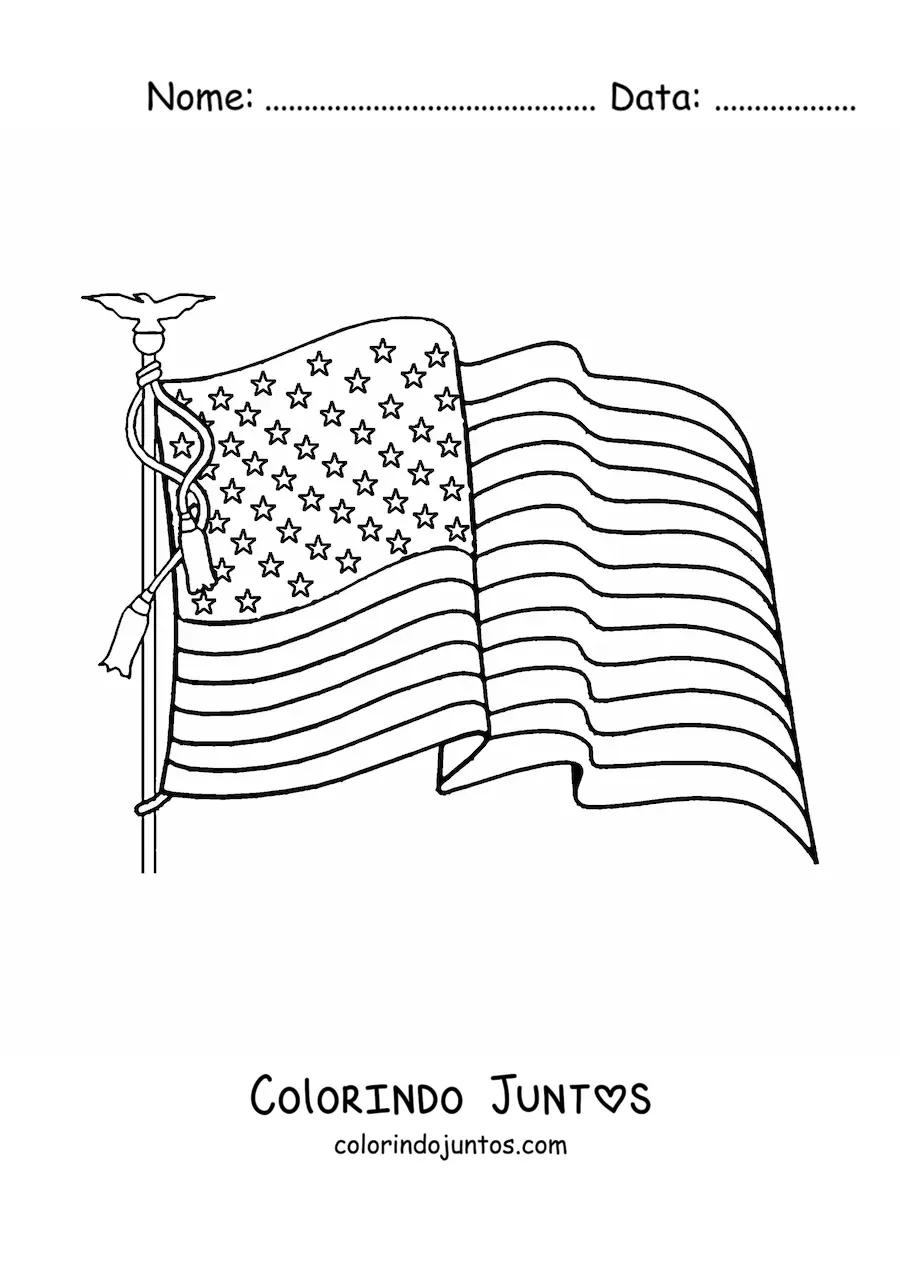 Desenho para colorir da bandeira dos Estados Unidos tremulando em um mastro