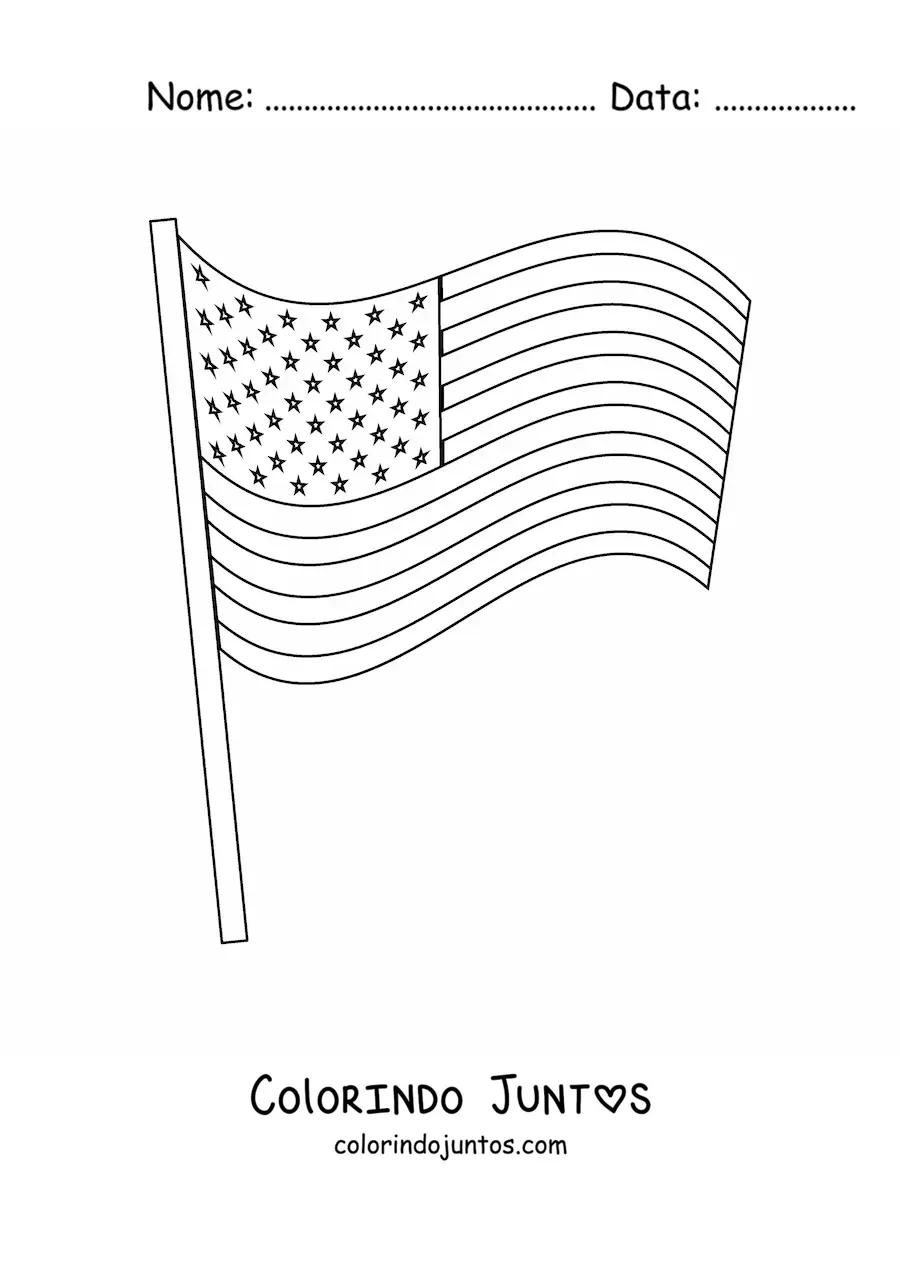 Desenho para colorir da bandeira dos Estados Unidos em um mastro