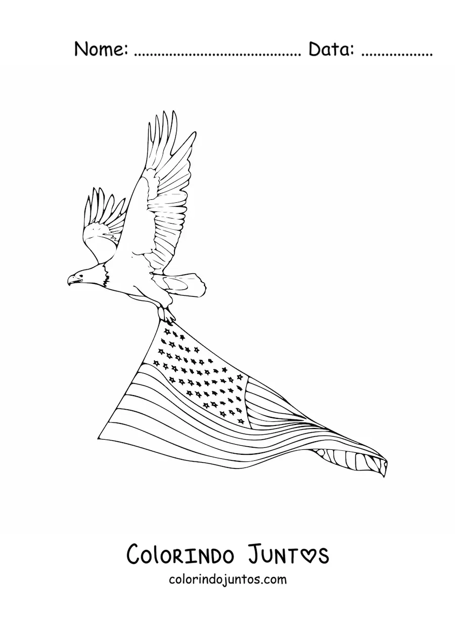Desenho para colorir de uma aguia carregando a bandeira dos Estados Unidos