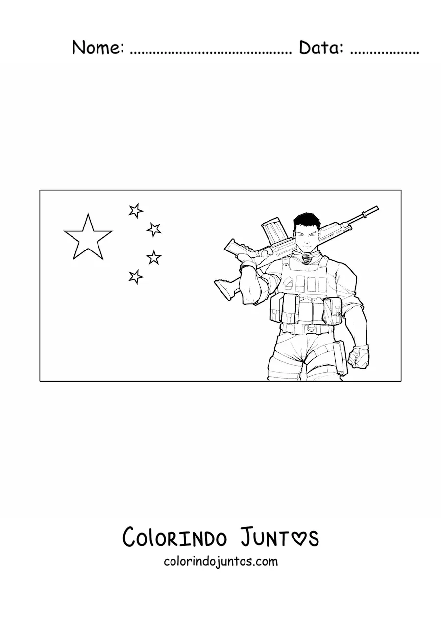 Desenho para colorir da bandeira da China com um soldado