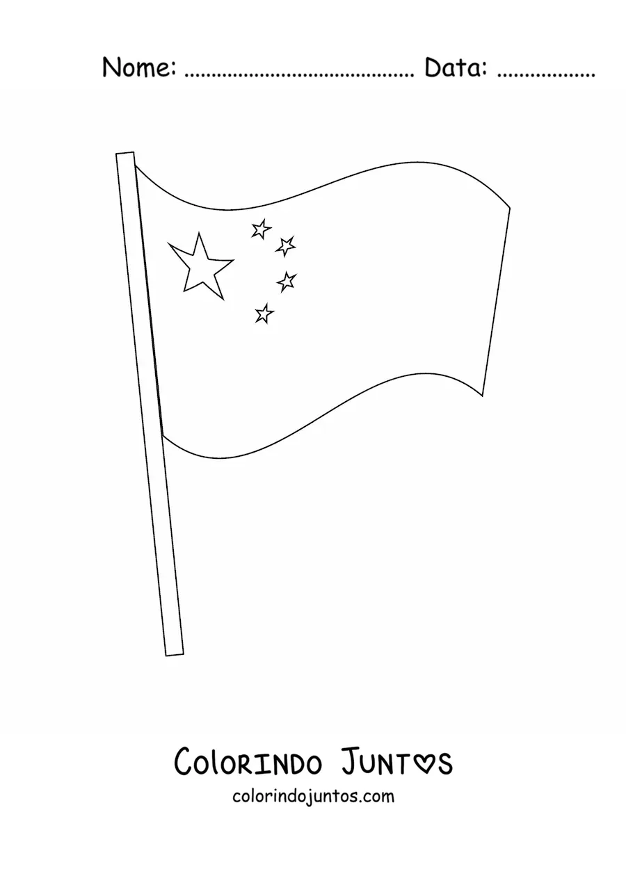 Desenho para colorir da bandeira da China tremulando em um mastro