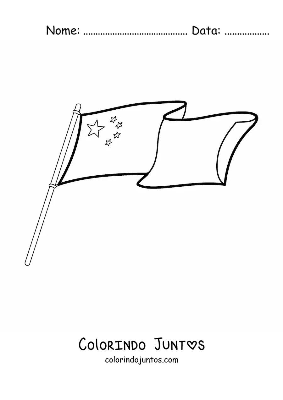 Desenho para colorir da bandeira da China em um mastro