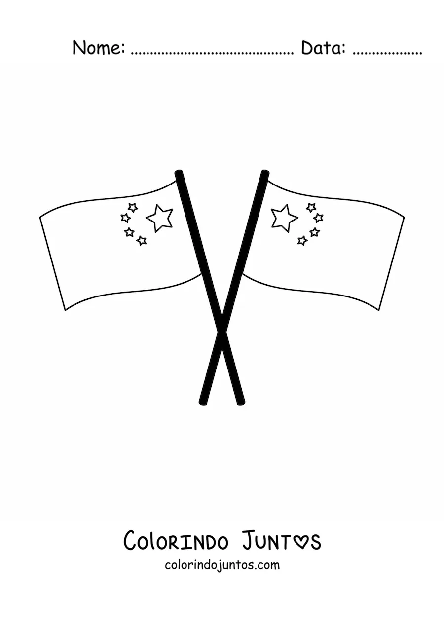 Desenho para colorir de duas bandeiras da China