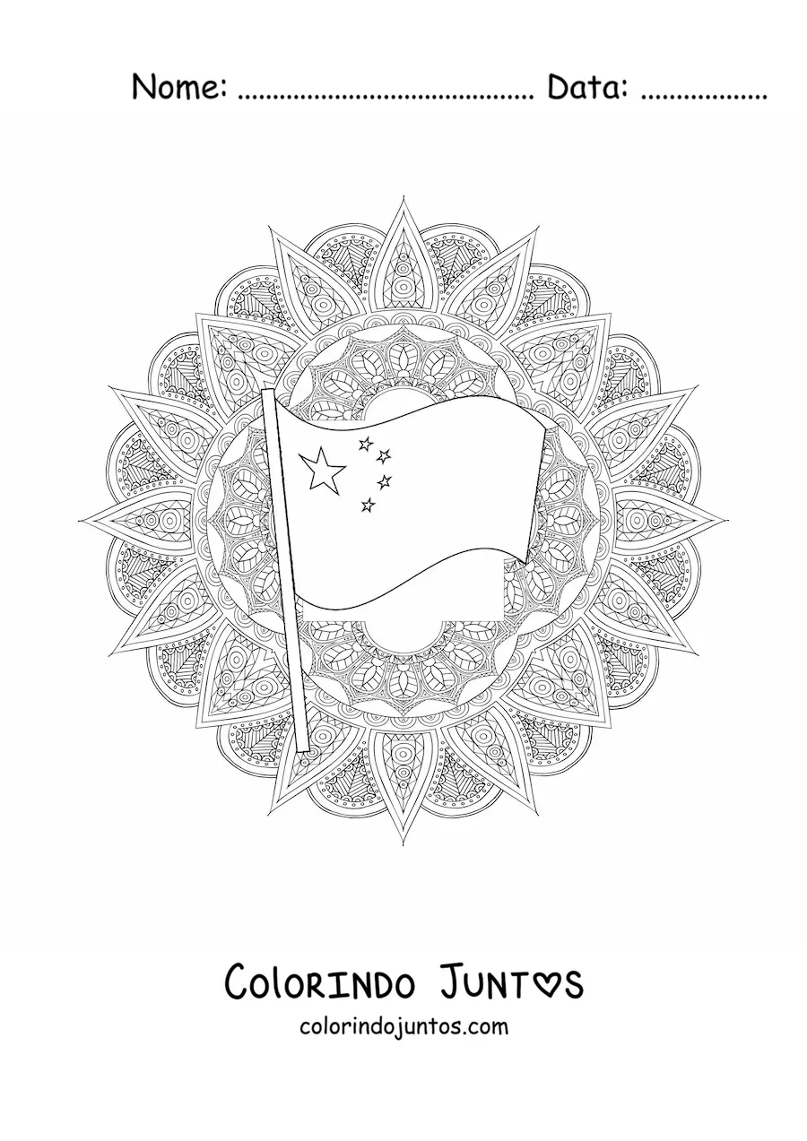 Desenho para colorir da bandeira da China com mandala