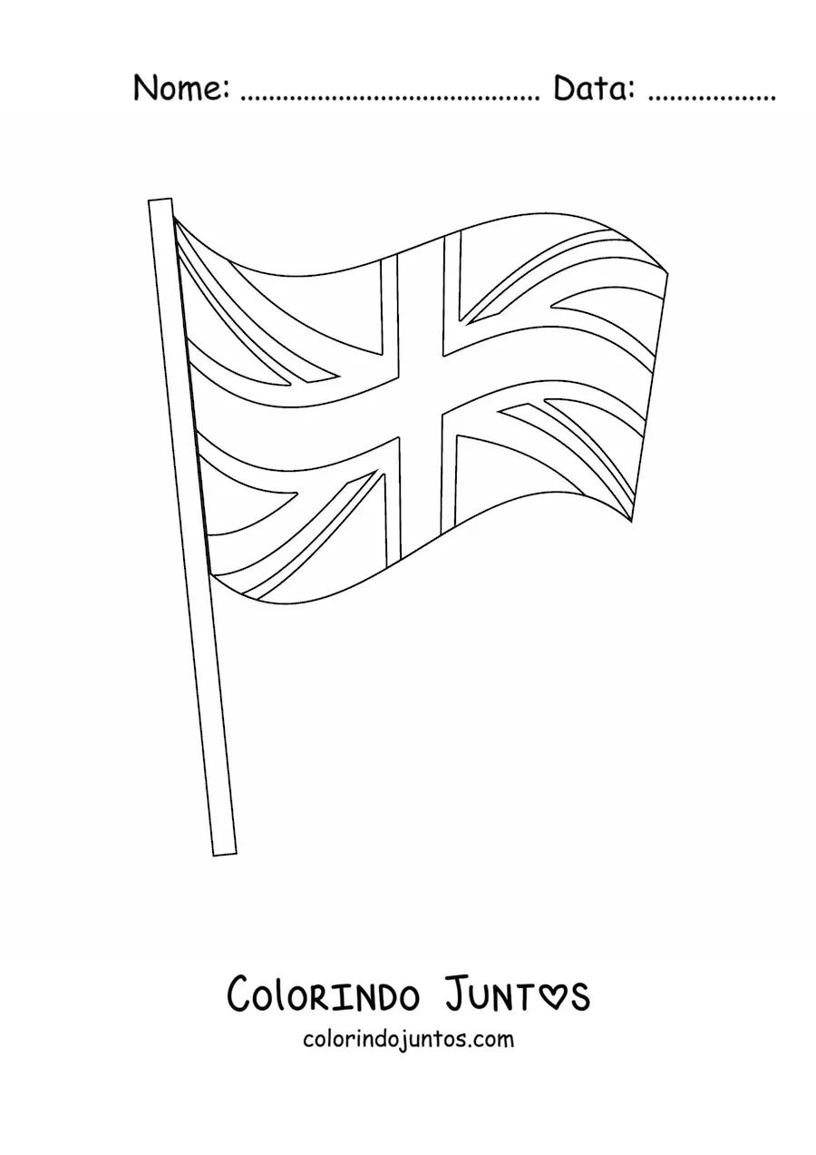 Desenho para colorir da bandeira do Reino Unido tremulando em um mastro